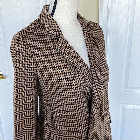 Ann Taylor Size 00 Houndstooth Caramel Brown Gold Button Side Pocket Winter Coat - Picture 8 of 14